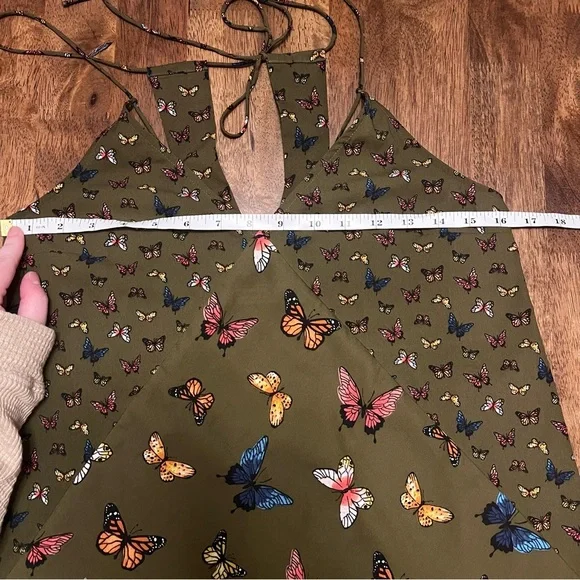 Abercrombie & Fitch Olive Butterfly Mini Dress Size Small - Picture 4 of 12